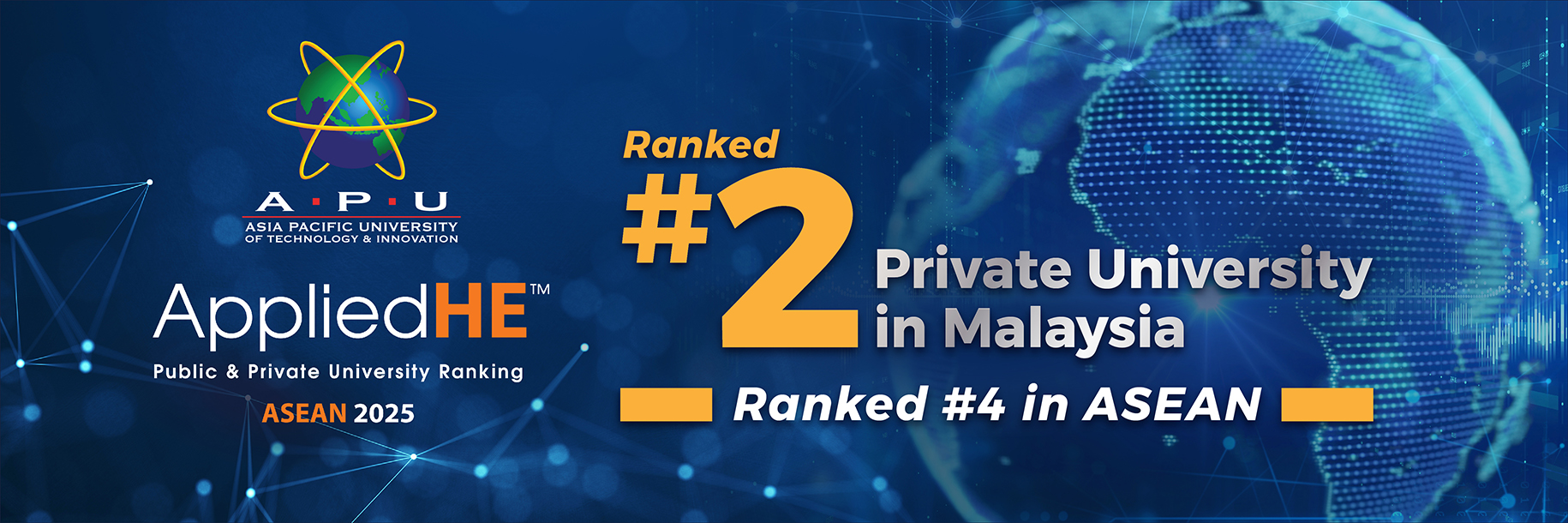 APU Ranked #2 Private University in Malaysia in AppliedHE Ranking